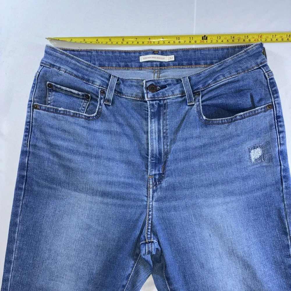 Levi's‎ 725 High Rise Bootcut Stretch Distressed Jeans Women's W32 L30 Blue